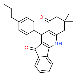 ChemSpider 2D Image | 7,7-Dimethyl-10-(4-propylphenyl)-6,7,8,10-tetrahydro-5H-indeno[1,2-b]quinoline-9,11-dione | C27H27NO2