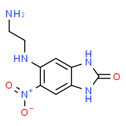 ChemSpider 2D Image | 5-[(2-Aminoethyl)amino]-6-nitro-1,3-dihydro-2H-benzimidazol-2-one | C9H11N5O3