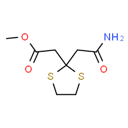 ChemSpider 2D Image | Methyl 2-(2-amino-2-oxoethyl)-1,3-dithiolane-2-acetate | C8H13NO3S2