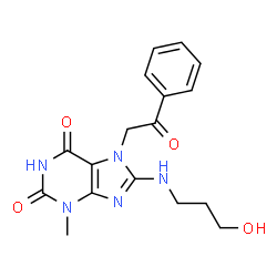 ChemSpider 2D Image | 8-[(3-Hydroxypropyl)amino]-3-methyl-7-(2-oxo-2-phenylethyl)-3,7-dihydro-1H-purine-2,6-dione | C17H19N5O4