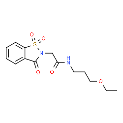 ChemSpider 2D Image | 2-(1,1-Dioxido-3-oxo-1,2-benzothiazol-2(3H)-yl)-N-(3-ethoxypropyl)acetamide | C14H18N2O5S