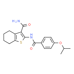 ChemSpider 2D Image | 2-[(4-Isopropoxybenzoyl)amino]-4,5,6,7-tetrahydro-1-benzothiophene-3-carboxamide | C19H22N2O3S