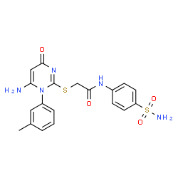 ChemSpider 2D Image | 2-{[6-AMINO-1-(3-METHYLPHENYL)-4-OXOPYRIMIDIN-2-YL]SULFANYL}-N-(4-SULFAMOYLPHENYL)ACETAMIDE | C19H19N5O4S2