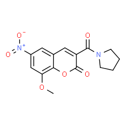 ChemSpider 2D Image | 8-Methoxy-6-nitro-3-(pyrrolidine-1-carbonyl)-chromen-2-one | C15H14N2O6