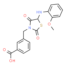ChemSpider 2D Image | 3-({5-[(2-Methoxyphenyl)amino]-2,4-dioxo-1,3-thiazolidin-3-yl}methyl)benzoic acid | C18H16N2O5S