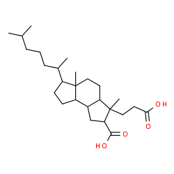ChemSpider 2D Image | 3-(2-Carboxyethyl)-3,5a-dimethyl-6-(6-methyl-2-heptanyl)dodecahydro-as-indacene-2-carboxylic acid | C26H44O4
