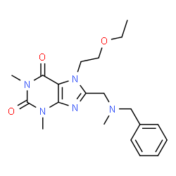 ChemSpider 2D Image | 8-{[Benzyl(methyl)amino]methyl}-7-(2-ethoxyethyl)-1,3-dimethyl-3,7-dihydro-1H-purine-2,6-dione | C20H27N5O3