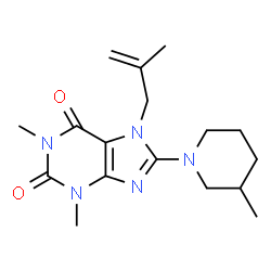 ChemSpider 2D Image | 1,3-Dimethyl-8-(3-methyl-1-piperidinyl)-7-(2-methyl-2-propen-1-yl)-3,7-dihydro-1H-purine-2,6-dione | C17H25N5O2
