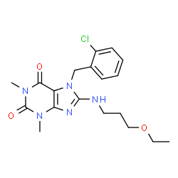 ChemSpider 2D Image | 7-(2-chlorobenzyl)-8-(3-ethoxypropylamino)-1,3-dimethyl-1H-purine-2,6(3H,7H)-dione | C19H24ClN5O3