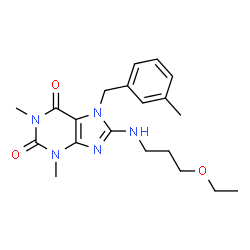 ChemSpider 2D Image | 8-(3-ethoxypropylamino)-1,3-dimethyl-7-(3-methylbenzyl)-1H-purine-2,6(3H,7H)-dione | C20H27N5O3