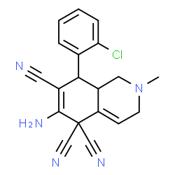 ChemSpider 2D Image | 6-Amino-8-(2-chlorophenyl)-2-methyl-2,3,8,8a-tetrahydro-5,5,7(1H)-isoquinolinetricarbonitrile | C19H16ClN5