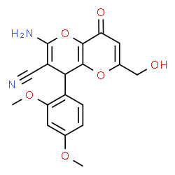ChemSpider 2D Image | 2-Amino-4-(2,4-dimethoxyphenyl)-6-(hydroxymethyl)-8-oxo-4,8-dihydropyrano[3,2-b]pyran-3-carbonitrile | C18H16N2O6