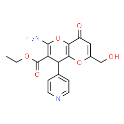 ChemSpider 2D Image | Ethyl 2-amino-6-(hydroxymethyl)-8-oxo-4-(4-pyridinyl)-4,8-dihydropyrano[3,2-b]pyran-3-carboxylate | C17H16N2O6