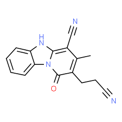 ChemSpider 2D Image | 2-(2-Cyanoethyl)-3-methyl-1-oxo-1,5-dihydropyrido[1,2-a]benzimidazole-4-carbonitrile | C16H12N4O