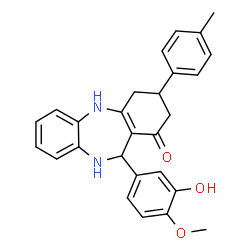 ChemSpider 2D Image | 11-(3-Hydroxy-4-methoxyphenyl)-3-(4-methylphenyl)-2,3,4,5,10,11-hexahydro-1H-dibenzo[b,e][1,4]diazepin-1-one | C27H26N2O3