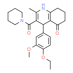 ChemSpider 2D Image | 4-(4-Ethoxy-3-methoxyphenyl)-2-methyl-3-(1-piperidinylcarbonyl)-4,6,7,8-tetrahydro-5(1H)-quinolinone | C25H32N2O4