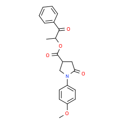 ChemSpider 2D Image | 1-Oxo-1-phenyl-2-propanyl 1-(4-methoxyphenyl)-5-oxo-3-pyrrolidinecarboxylate | C21H21NO5