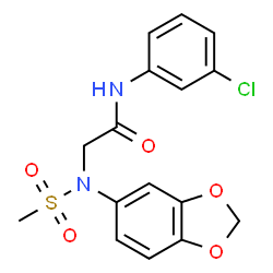 ChemSpider 2D Image | N~2~-1,3-Benzodioxol-5-yl-N-(3-chlorophenyl)-N~2~-(methylsulfonyl)glycinamide | C16H15ClN2O5S