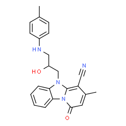 ChemSpider 2D Image | 5-{2-Hydroxy-3-[(4-methylphenyl)amino]propyl}-3-methyl-1-oxo-1,5-dihydropyrido[1,2-a]benzimidazole-4-carbonitrile | C23H22N4O2