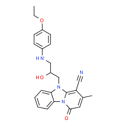 ChemSpider 2D Image | 5-{3-[(4-Ethoxyphenyl)amino]-2-hydroxypropyl}-3-methyl-1-oxo-1,5-dihydropyrido[1,2-a]benzimidazole-4-carbonitrile | C24H24N4O3