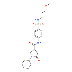 ChemSpider 2D Image | 1-Cyclohexyl-N-{4-[(3-methoxypropyl)sulfamoyl]phenyl}-5-oxo-3-pyrrolidinecarboxamide | C21H31N3O5S