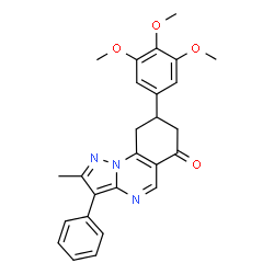 ChemSpider 2D Image | 2-Methyl-3-phenyl-8-(3,4,5-trimethoxyphenyl)-8,9-dihydropyrazolo[1,5-a]quinazolin-6(7H)-one | C26H25N3O4