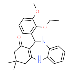 ChemSpider 2D Image | 11-(2-Ethoxy-3-methoxyphenyl)-3,3-dimethyl-2,3,4,5,10,11-hexahydro-1H-dibenzo[b,e][1,4]diazepin-1-one | C24H28N2O3