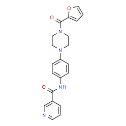 ChemSpider 2D Image | N-{4-[4-(2-Furoyl)-1-piperazinyl]phenyl}nicotinamide | C21H20N4O3