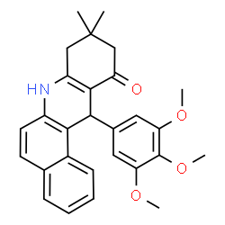ChemSpider 2D Image | 9,9-Dimethyl-12-(3,4,5-trimethoxyphenyl)-8,9,10,12-tetrahydrobenzo[a]acridin-11(7H)-one | C28H29NO4