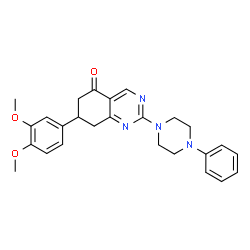 ChemSpider 2D Image | 7-(3,4-Dimethoxyphenyl)-2-(4-phenyl-1-piperazinyl)-7,8-dihydro-5(6H)-quinazolinone | C26H28N4O3