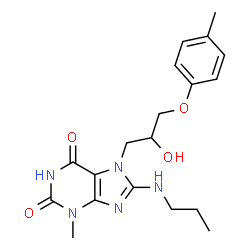 ChemSpider 2D Image | 7-[2-Hydroxy-3-(4-methylphenoxy)propyl]-3-methyl-8-(propylamino)-3,7-dihydro-1H-purine-2,6-dione | C19H25N5O4