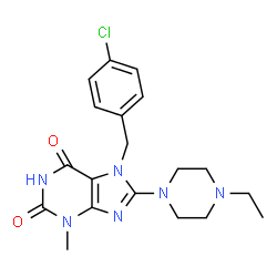 ChemSpider 2D Image | 7-(4-Chlorobenzyl)-8-(4-ethyl-1-piperazinyl)-3-methyl-3,7-dihydro-1H-purine-2,6-dione | C19H23ClN6O2