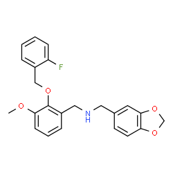 ChemSpider 2D Image | Benzo[1,3]dioxol-5-ylmethyl-[2-(2-fluoro-benzyloxy)-3-methoxy-benzyl]-amine | C23H22FNO4