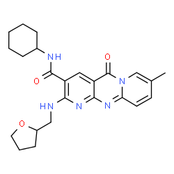 ChemSpider 2D Image | N-Cyclohexyl-8-methyl-5-oxo-2-[(tetrahydro-2-furanylmethyl)amino]-5H-dipyrido[1,2-a:2',3'-d]pyrimidine-3-carboxamide | C24H29N5O3