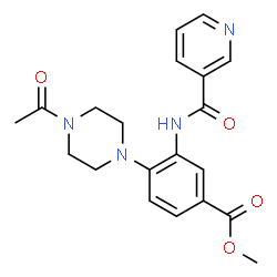 ChemSpider 2D Image | Methyl 4-(4-acetyl-1-piperazinyl)-3-[(3-pyridinylcarbonyl)amino]benzoate | C20H22N4O4