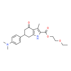 ChemSpider 2D Image | 2-Ethoxyethyl 6-[4-(dimethylamino)phenyl]-3-methyl-4-oxo-4,5,6,7-tetrahydro-1H-indole-2-carboxylate | C22H28N2O4