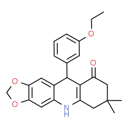 ChemSpider 2D Image | 10-(3-Ethoxyphenyl)-7,7-dimethyl-6,7,8,10-tetrahydro[1,3]dioxolo[4,5-b]acridin-9(5H)-one | C24H25NO4