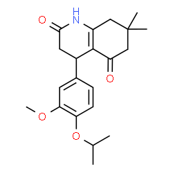 ChemSpider 2D Image | 4-(4-Isopropoxy-3-methoxyphenyl)-7,7-dimethyl-4,6,7,8-tetrahydro-2,5(1H,3H)-quinolinedione | C21H27NO4