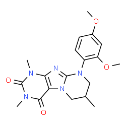 ChemSpider 2D Image | 9-(2,4-Dimethoxyphenyl)-1,3,7-trimethyl-6,7,8,9-tetrahydropyrimido[2,1-f]purine-2,4(1H,3H)-dione | C19H23N5O4