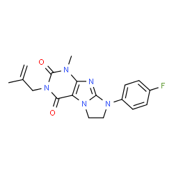 ChemSpider 2D Image | 8-(4-Fluorophenyl)-1-methyl-3-(2-methyl-2-propen-1-yl)-7,8-dihydro-1H-imidazo[2,1-f]purine-2,4(3H,6H)-dione | C18H18FN5O2