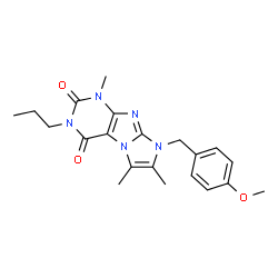 ChemSpider 2D Image | 8-(4-Methoxybenzyl)-1,6,7-trimethyl-3-propyl-1H-imidazo[2,1-f]purine-2,4(3H,8H)-dione | C21H25N5O3