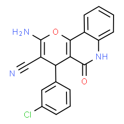 ChemSpider 2D Image | 2-Amino-4-(3-chlorophenyl)-5-oxo-5,6-dihydro-4H-pyrano[3,2-c]quinoline-3-carbonitrile | C19H12ClN3O2