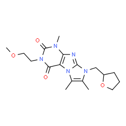 ChemSpider 2D Image | 3-(2-Methoxyethyl)-1,6,7-trimethyl-8-(tetrahydro-2-furanylmethyl)-1H-imidazo[2,1-f]purine-2,4(3H,8H)-dione | C18H25N5O4