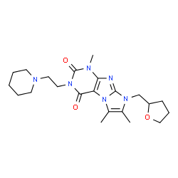ChemSpider 2D Image | 1,6,7-Trimethyl-3-[2-(1-piperidinyl)ethyl]-8-(tetrahydro-2-furanylmethyl)-1H-imidazo[2,1-f]purine-2,4(3H,8H)-dione | C22H32N6O3