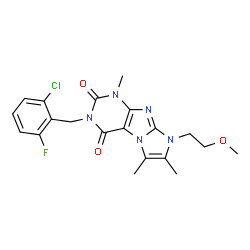 ChemSpider 2D Image | 3-(2-Chloro-6-fluorobenzyl)-8-(2-methoxyethyl)-1,6,7-trimethyl-1H-imidazo[2,1-f]purine-2,4(3H,8H)-dione | C20H21ClFN5O3
