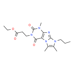 ChemSpider 2D Image | Ethyl 3-(1,6,7-trimethyl-2,4-dioxo-8-propyl-1,2,4,8-tetrahydro-3H-imidazo[2,1-f]purin-3-yl)propanoate | C18H25N5O4