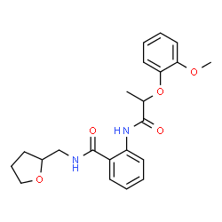 ChemSpider 2D Image | 2-{[2-(2-Methoxyphenoxy)propanoyl]amino}-N-(tetrahydro-2-furanylmethyl)benzamide | C22H26N2O5