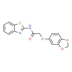 ChemSpider 2D Image | 2-(1,3-Benzodioxol-5-yloxy)-N-(1,3-benzothiazol-2-yl)acetamide | C16H12N2O4S