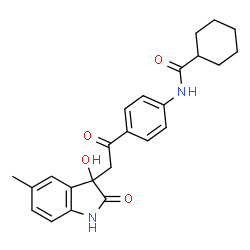 ChemSpider 2D Image | N-{4-[(3-Hydroxy-5-methyl-2-oxo-2,3-dihydro-1H-indol-3-yl)acetyl]phenyl}cyclohexanecarboxamide | C24H26N2O4