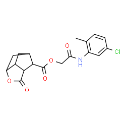 ChemSpider 2D Image | 2-[(5-Chloro-2-methylphenyl)amino]-2-oxoethyl 5-oxo-4-oxatricyclo[4.2.1.0~3,7~]nonane-9-carboxylate | C18H18ClNO5
